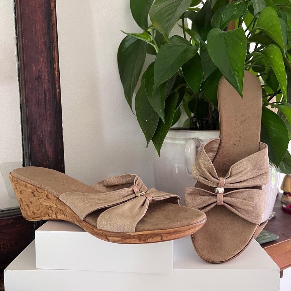 Italian Shoemakers Slip-On Gold Strap Cork Wedge Sandal